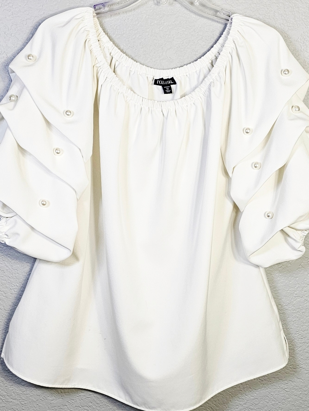Roz & Ali Pearl Ruffle Sleeve Blouse 1X Flowy Dressy Top